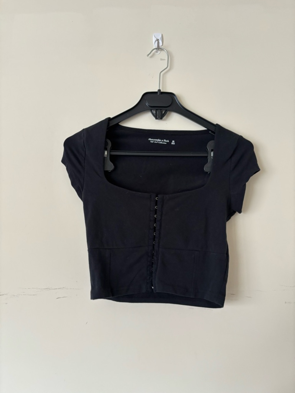 Abercrombie & Fitch Black Cotton Corset Crop Top